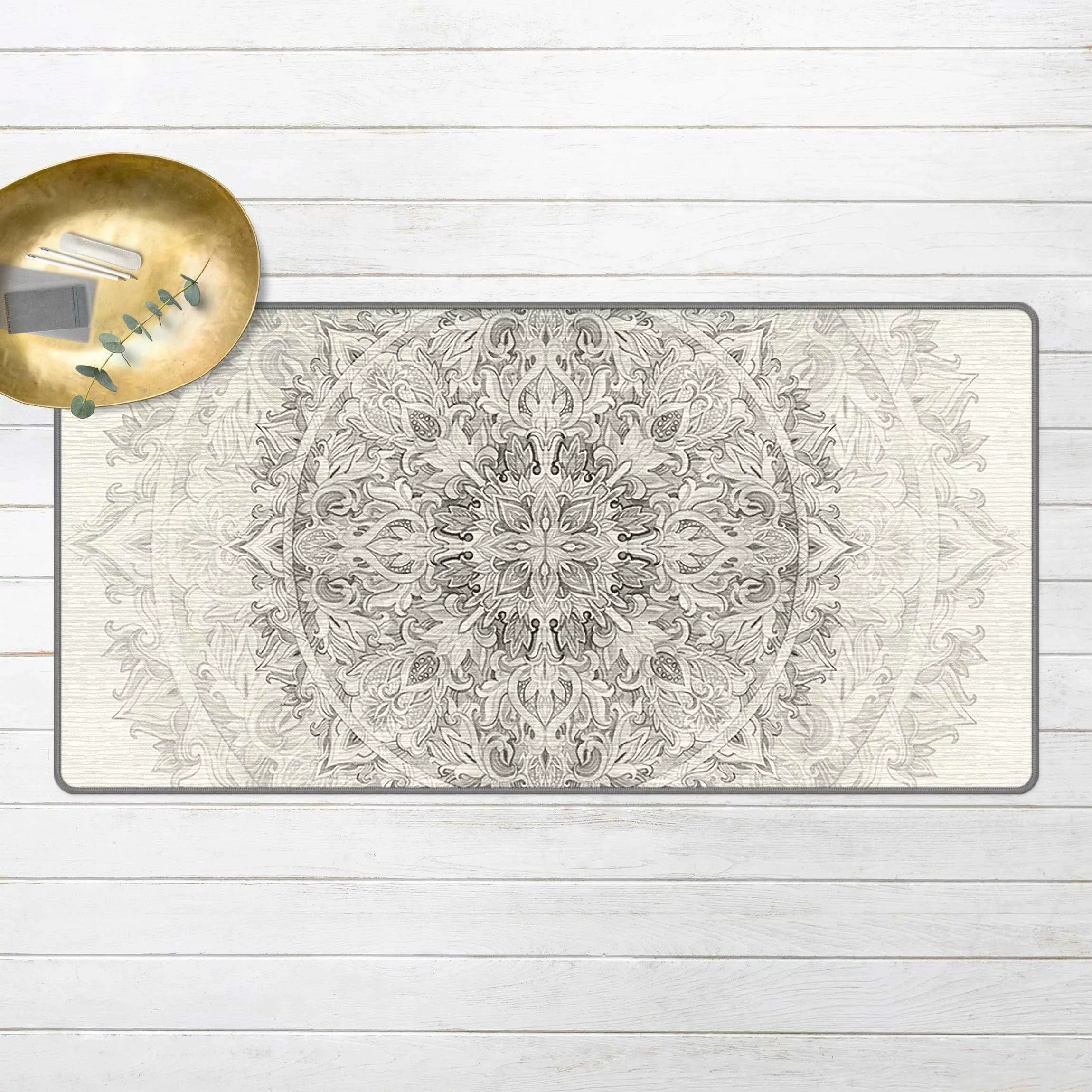 Teppich Mandala Aquarell Ornament Muster Schwarz-Weiß günstig online kaufen