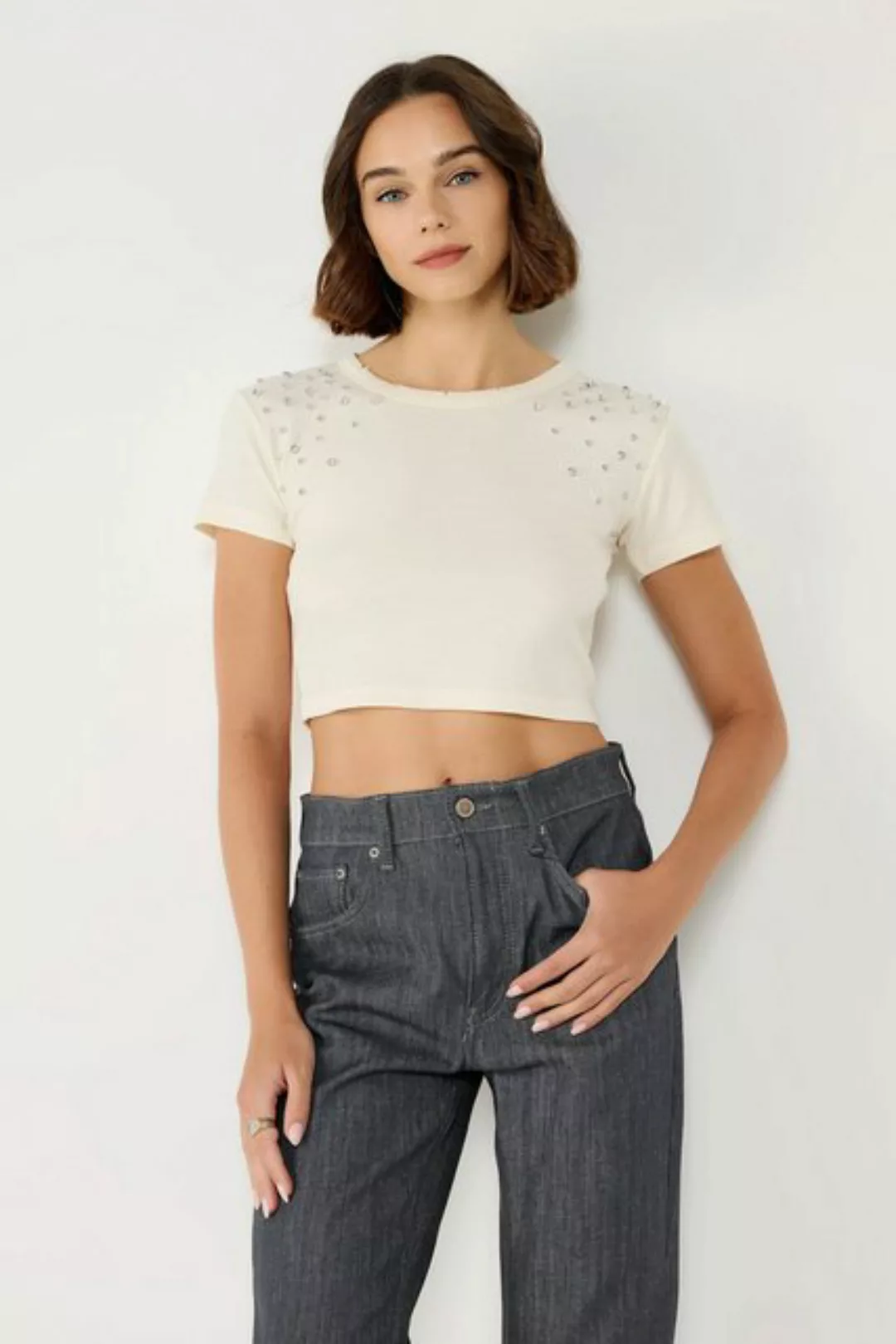 No Matter What Crop-Top Üst Gesticktes Stein Detail Crop Top in Türkischem günstig online kaufen