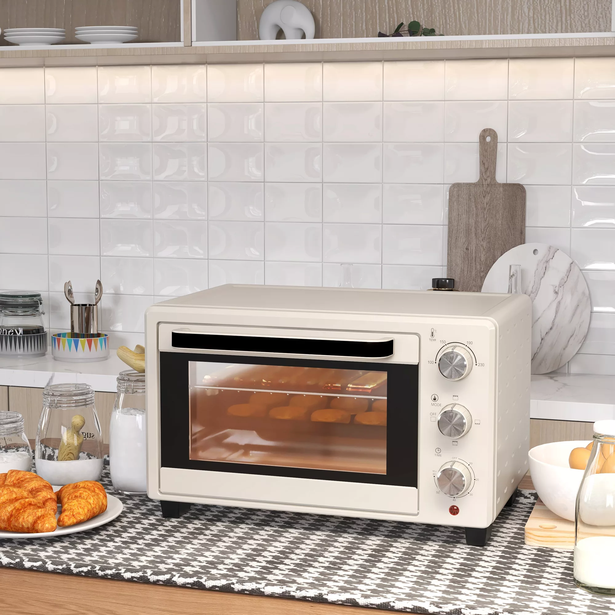 HOMCOM Mini Backofen 21L Pizza-Ofen Miniofen Backblech Grillrost Krümmelble günstig online kaufen