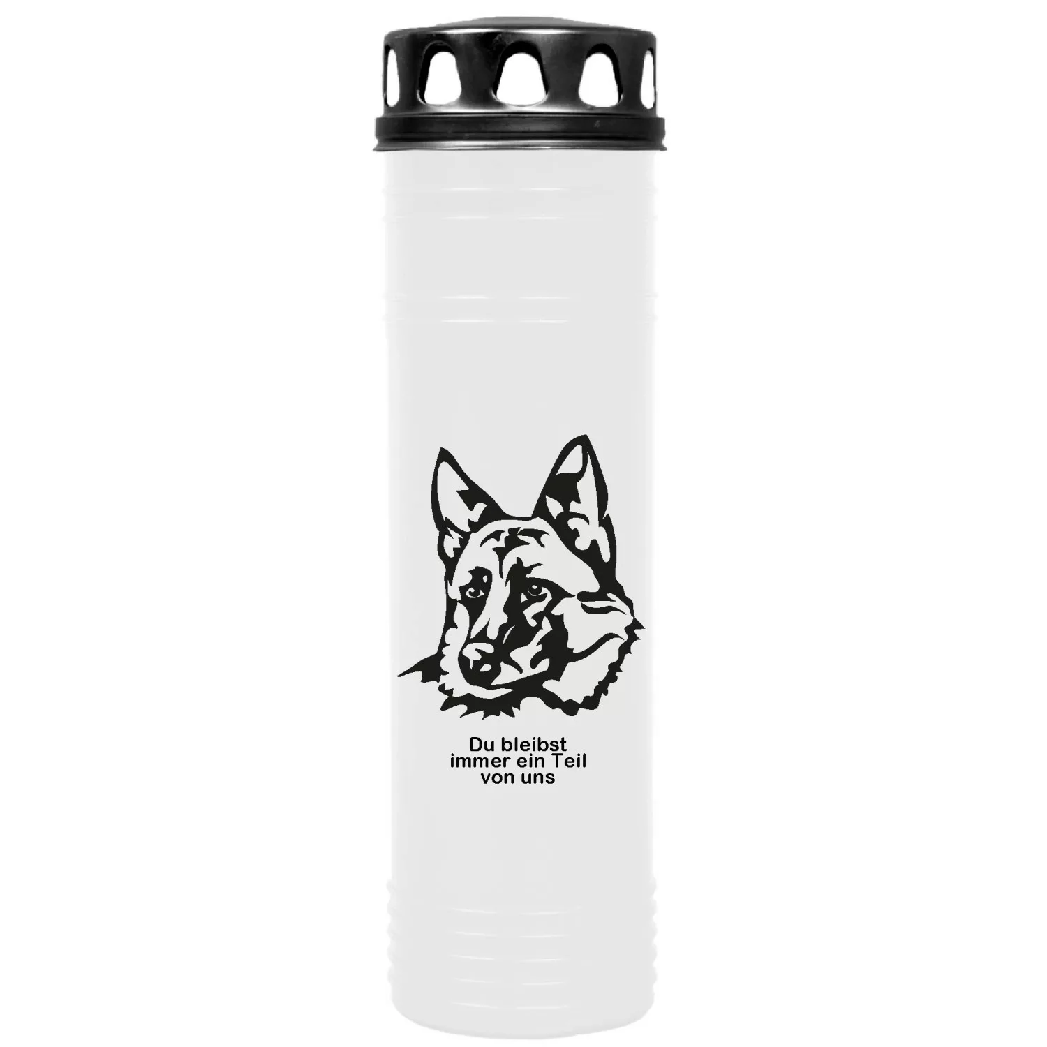 HS Candle Grabkerze Weiß 170h Deckel Schwarz Schäferhund günstig online kaufen