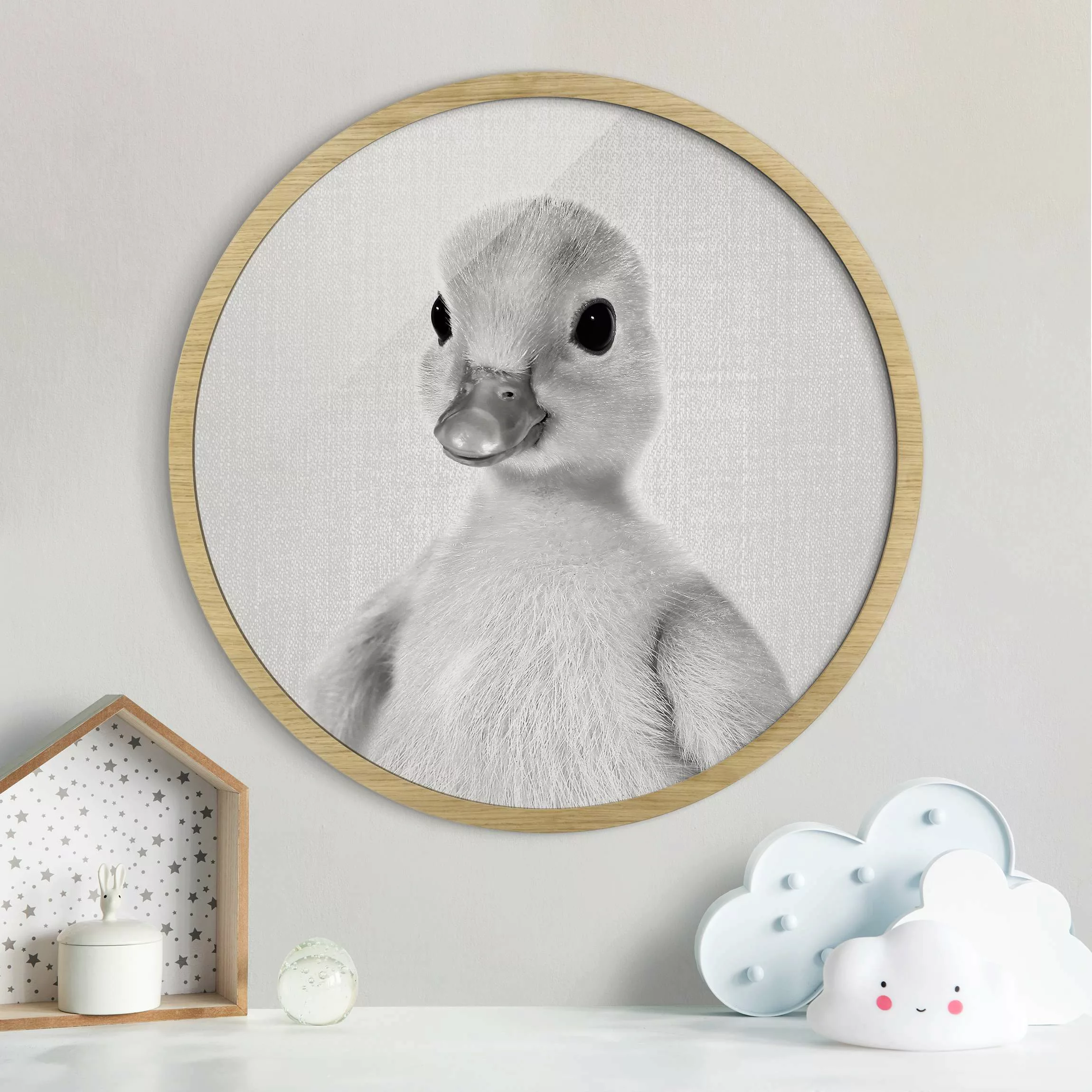 Rundes Gerahmtes Bild Baby Ente Emma Schwarz Weiß günstig online kaufen