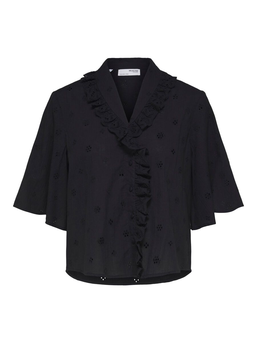 SELECTED Broderie Anglaise Hemd Damen Schwarz günstig online kaufen