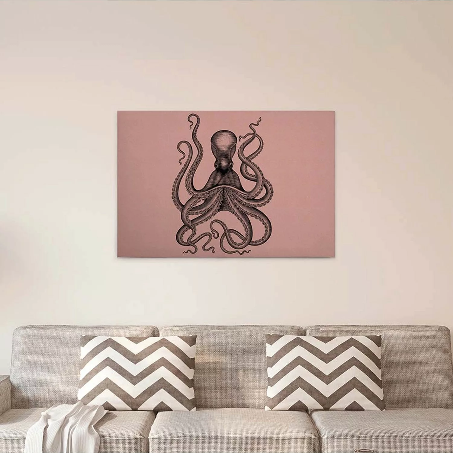 Bricoflor Bild Mit Oktopus Gezeichnet Tintenfisch Wandbild In Rosa Und Schw günstig online kaufen