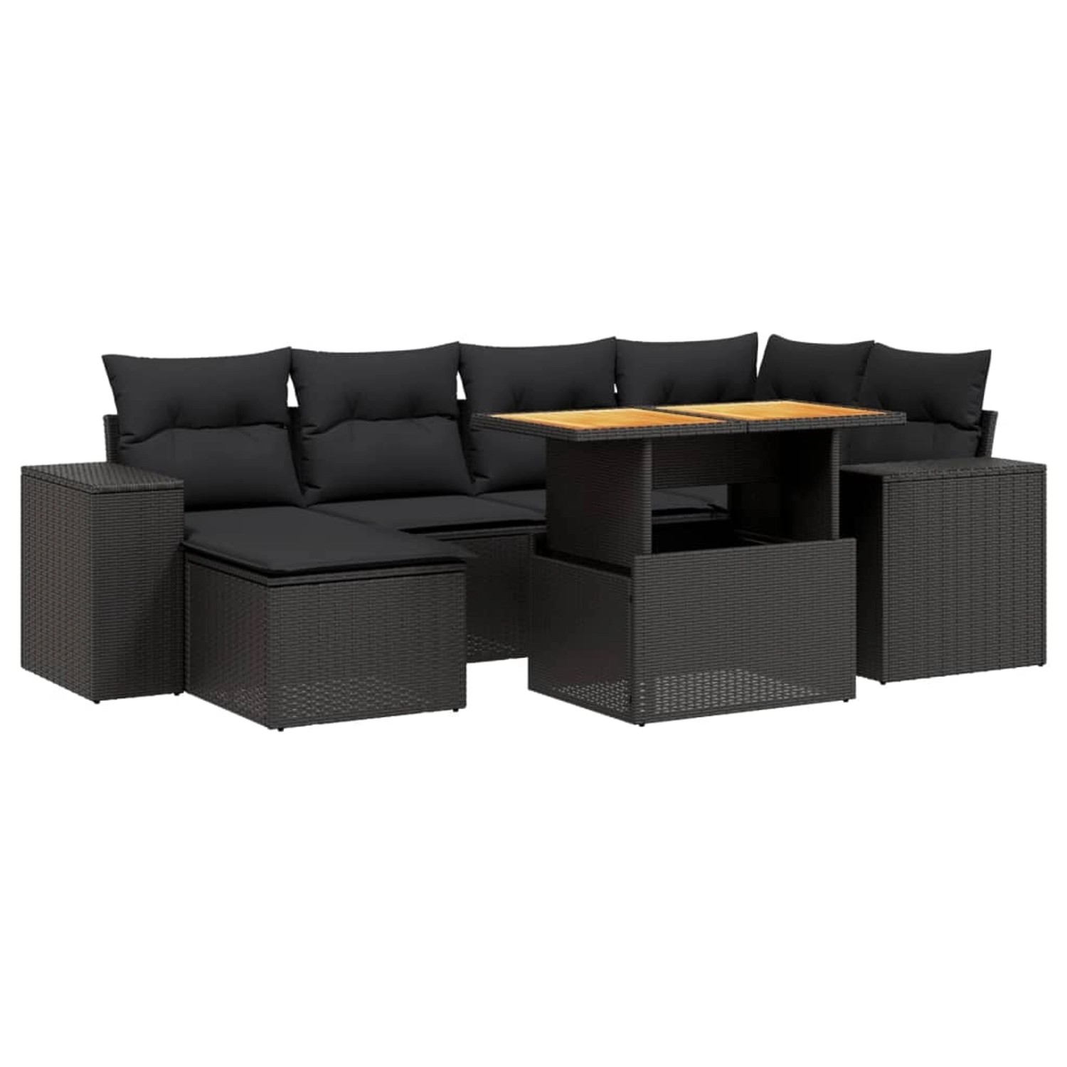 vidaXL 7-Tlg Garten-Sofagarnitur mit Kissen Schwarz Poly Rattan 3272735 günstig online kaufen