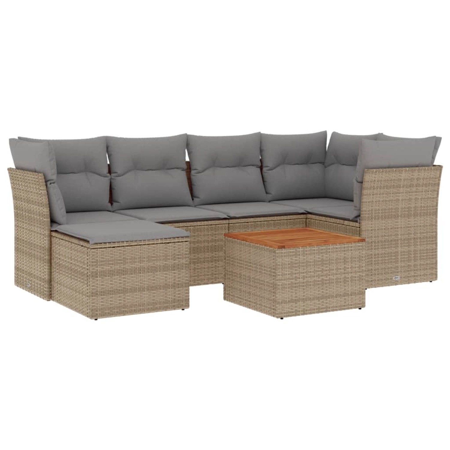 vidaXL 7-Tlg Garten-Sofagarnitur mit Kissen Beige Poly Rattan 3256080 günstig online kaufen