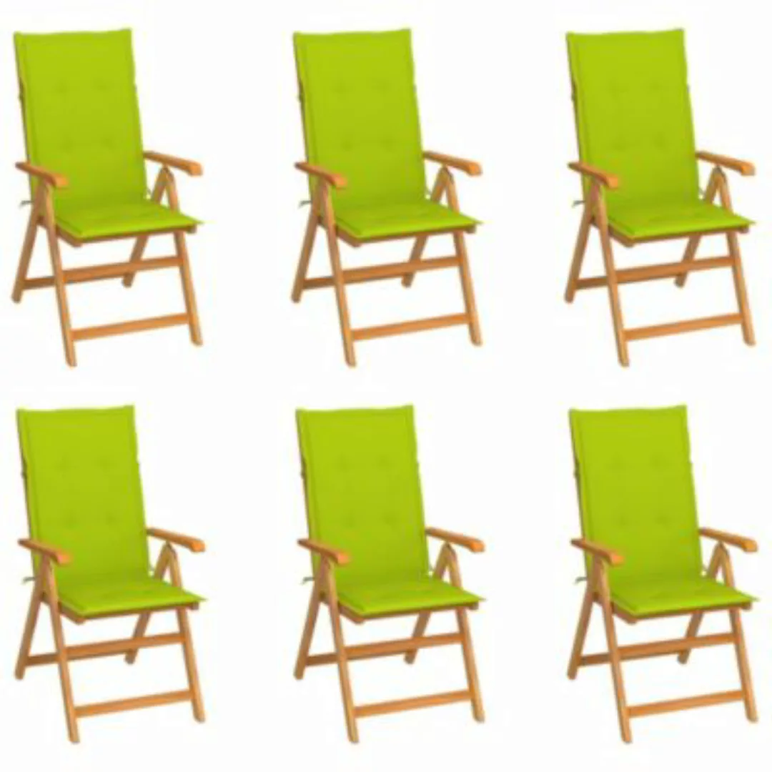 Gartenstühle 6 Stk. Mit Hellgrünen Kissen Massivholz Teak günstig online kaufen