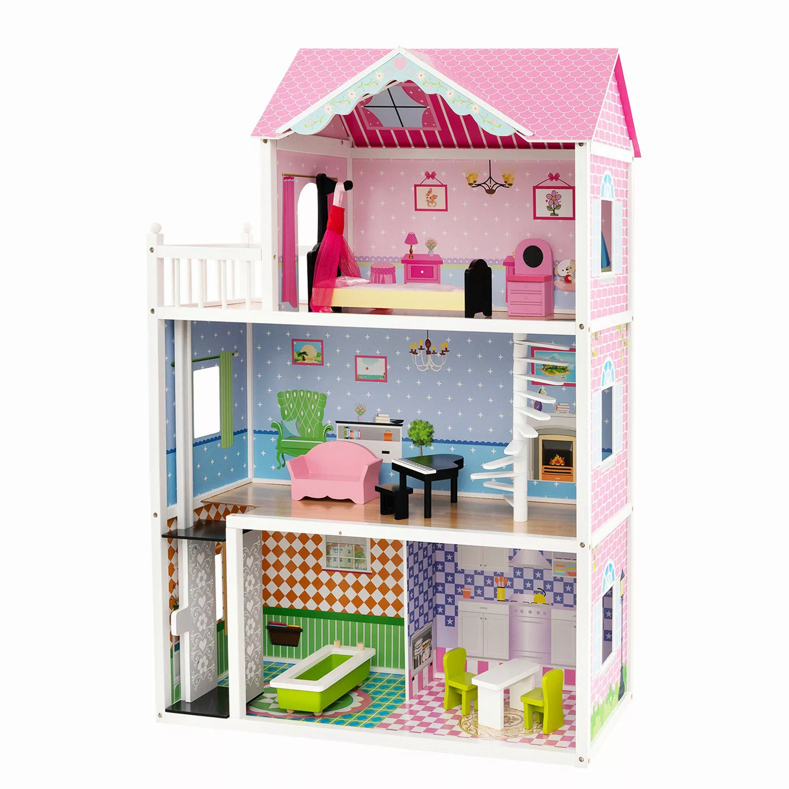 COSTWAY Puppenhaus, 3 Etagen Puppenstube mit günstig online kaufen