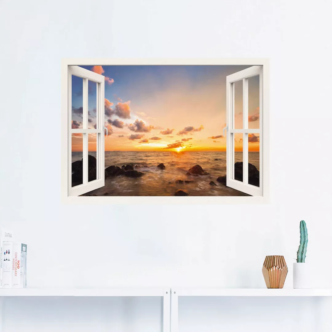 Artland Wandbild "Fensterblick Sonnenuntergang am Meer", Fensterblick, (1 S günstig online kaufen