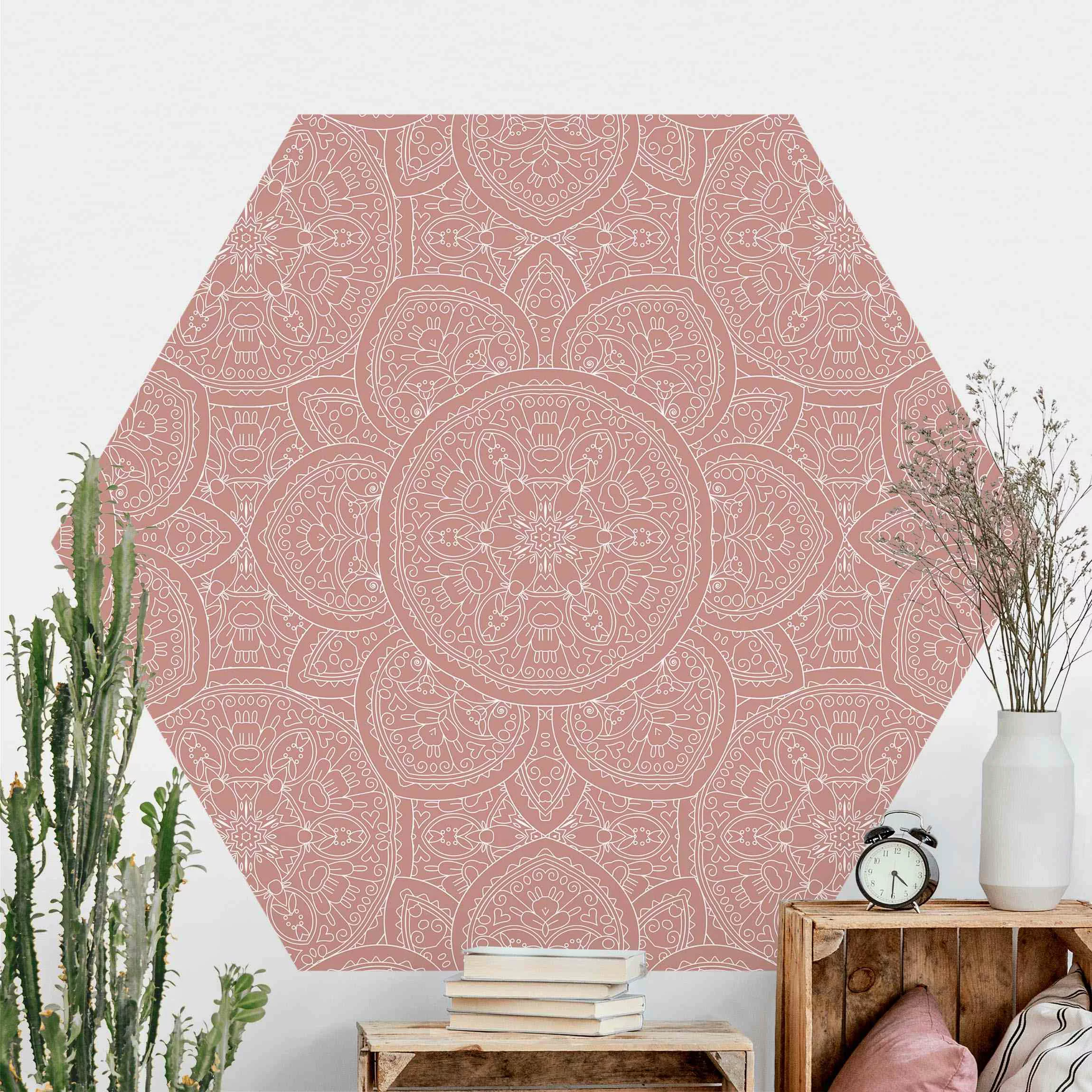 Hexagon Mustertapete selbstklebend Große Mandala Muster in Altrosa günstig online kaufen