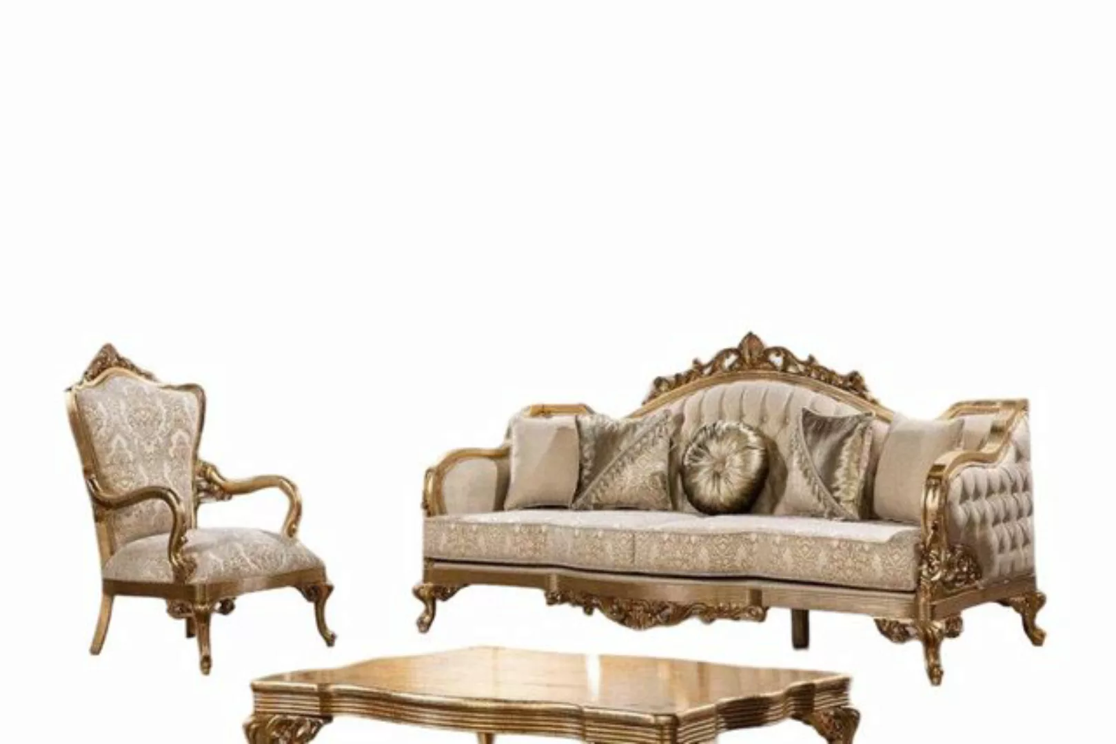JVmoebel Sofa, Sofa 3 Sitzer / Sessel / Couchtisch, Goldene Couch Klassisch günstig online kaufen