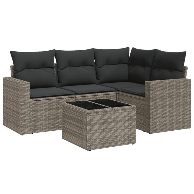 vidaXL Sofaelement 5-tlg. Garten-Sofagarnitur mit Kissen Grau Poly Rattan ( günstig online kaufen