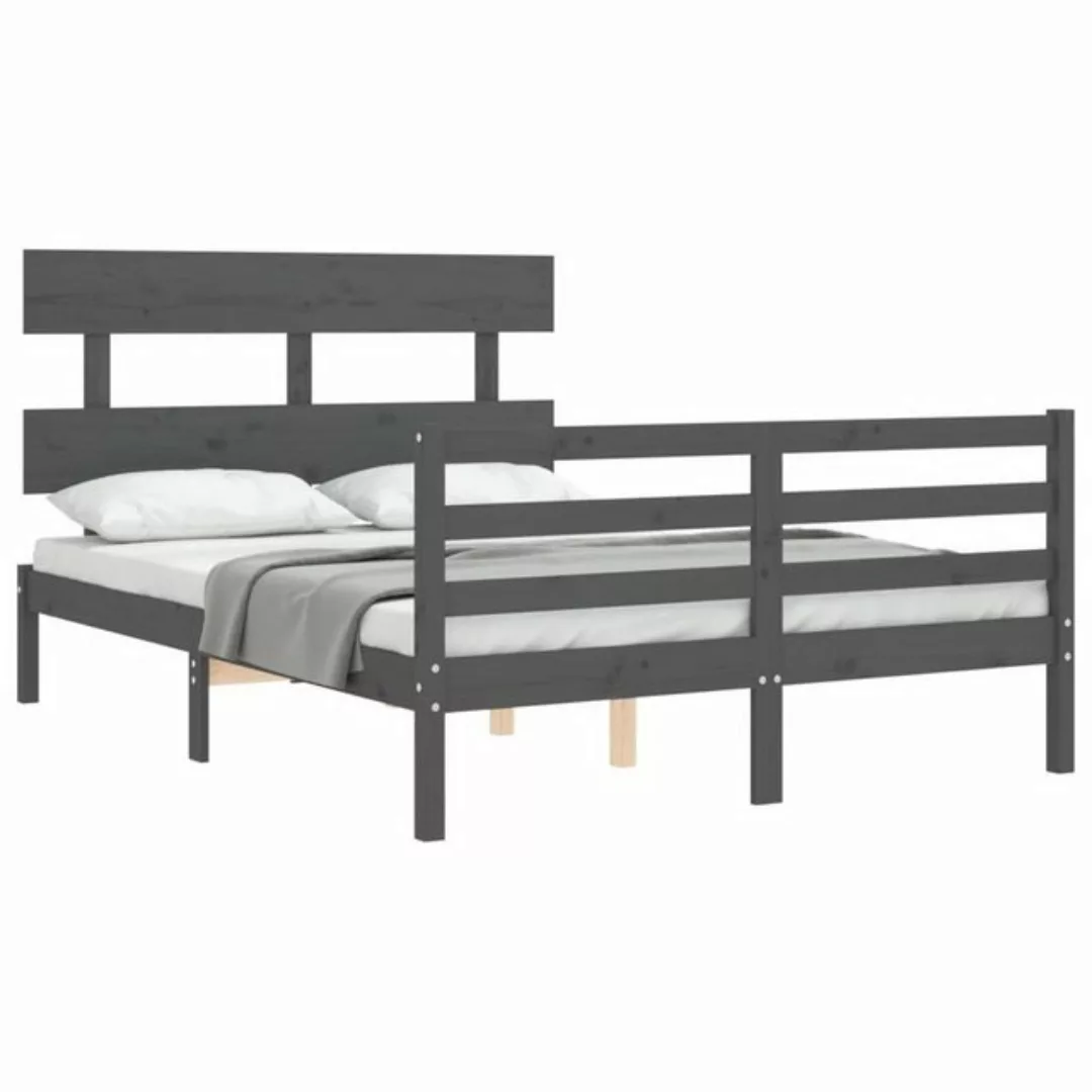 vidaXL Bett Massivholzbett mit Kopfteil Grau günstig online kaufen