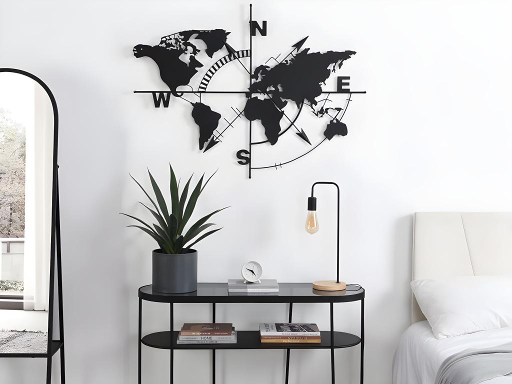 Wanddekoration Weltkarte - Metall - 80 x 107 - Schwarz - WORLDY günstig online kaufen