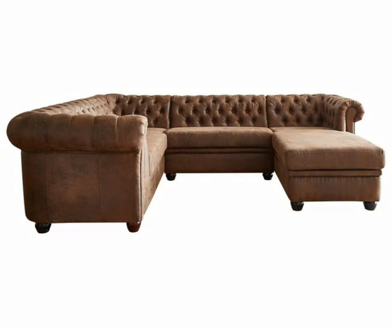 DELIFE Wohnlandschaft Chesterfield, 266 cm Braun Abgesteppt Ottomane Rechts günstig online kaufen