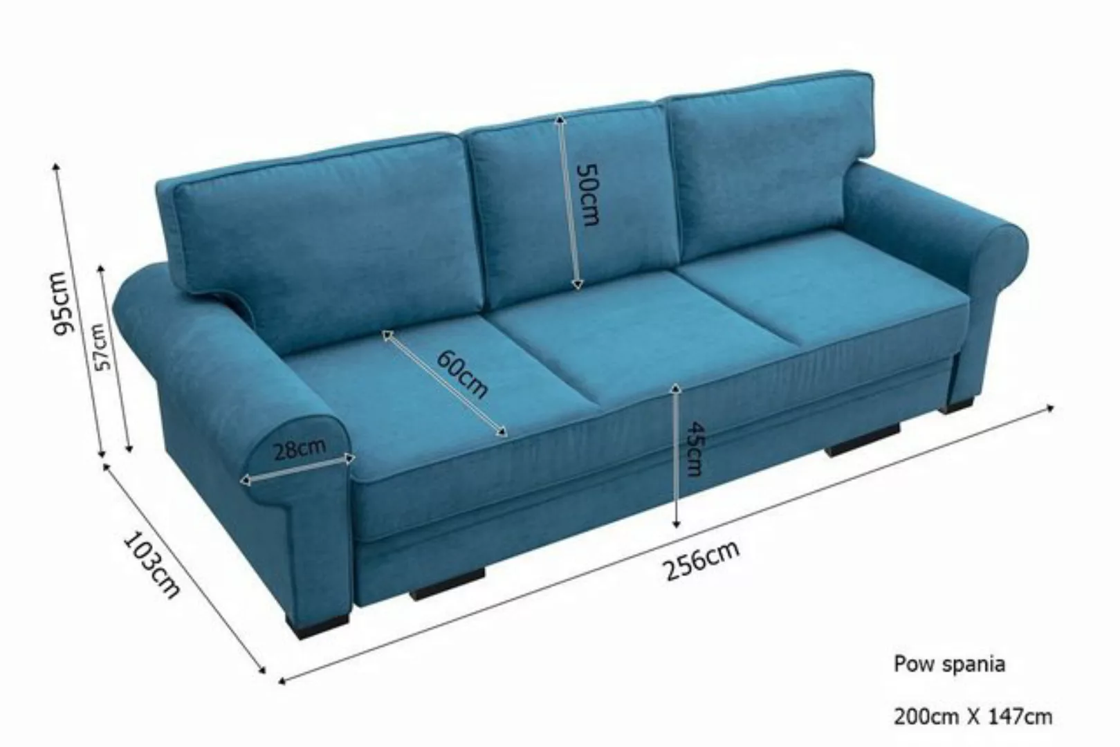 Siblo 3-Sitzer Klassisches Dreisitzer Sofa Evania mit Schlaffunktion günstig online kaufen