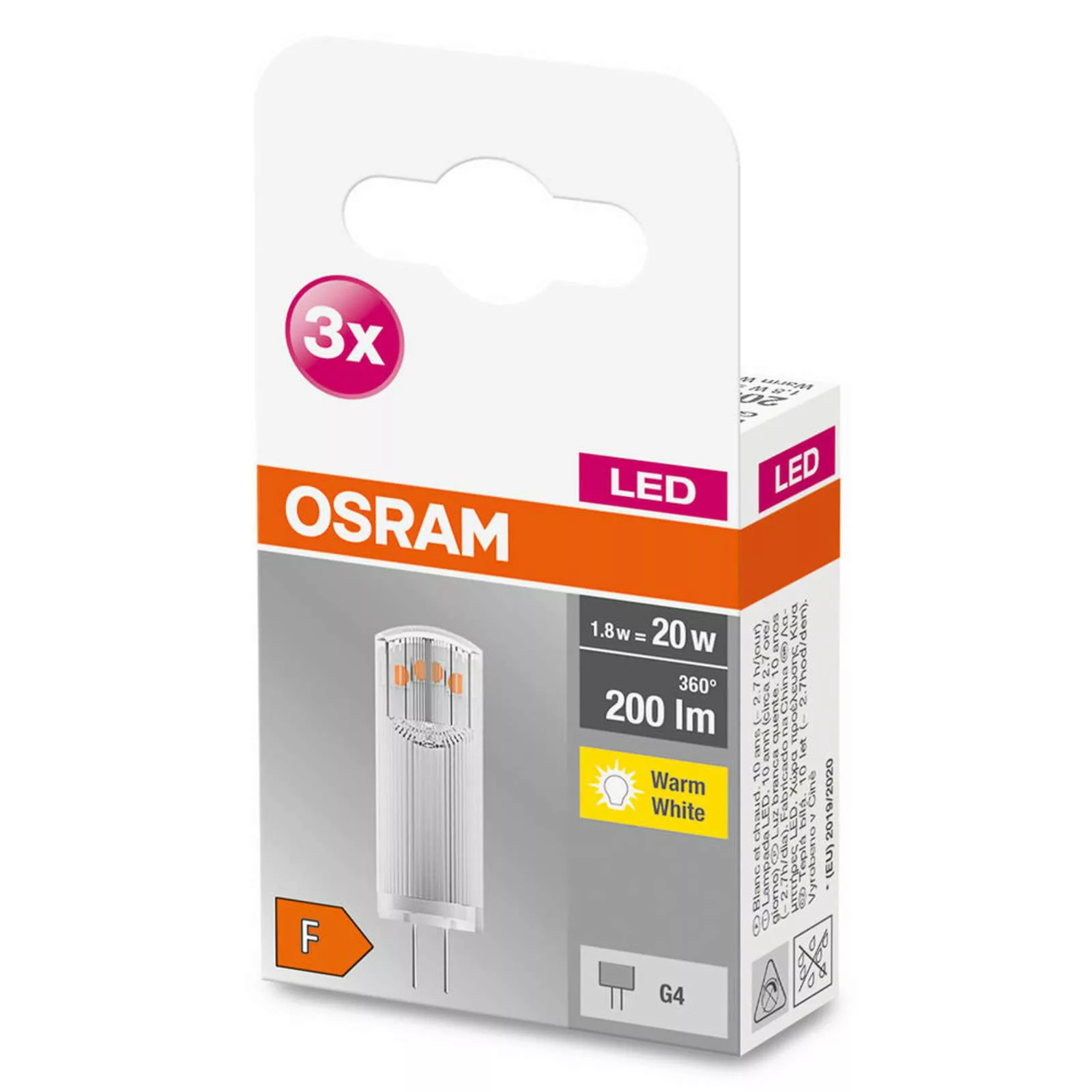 OSRAM LED-Stiftsockellampe G4 1,8W 2.700K klar 3er günstig online kaufen