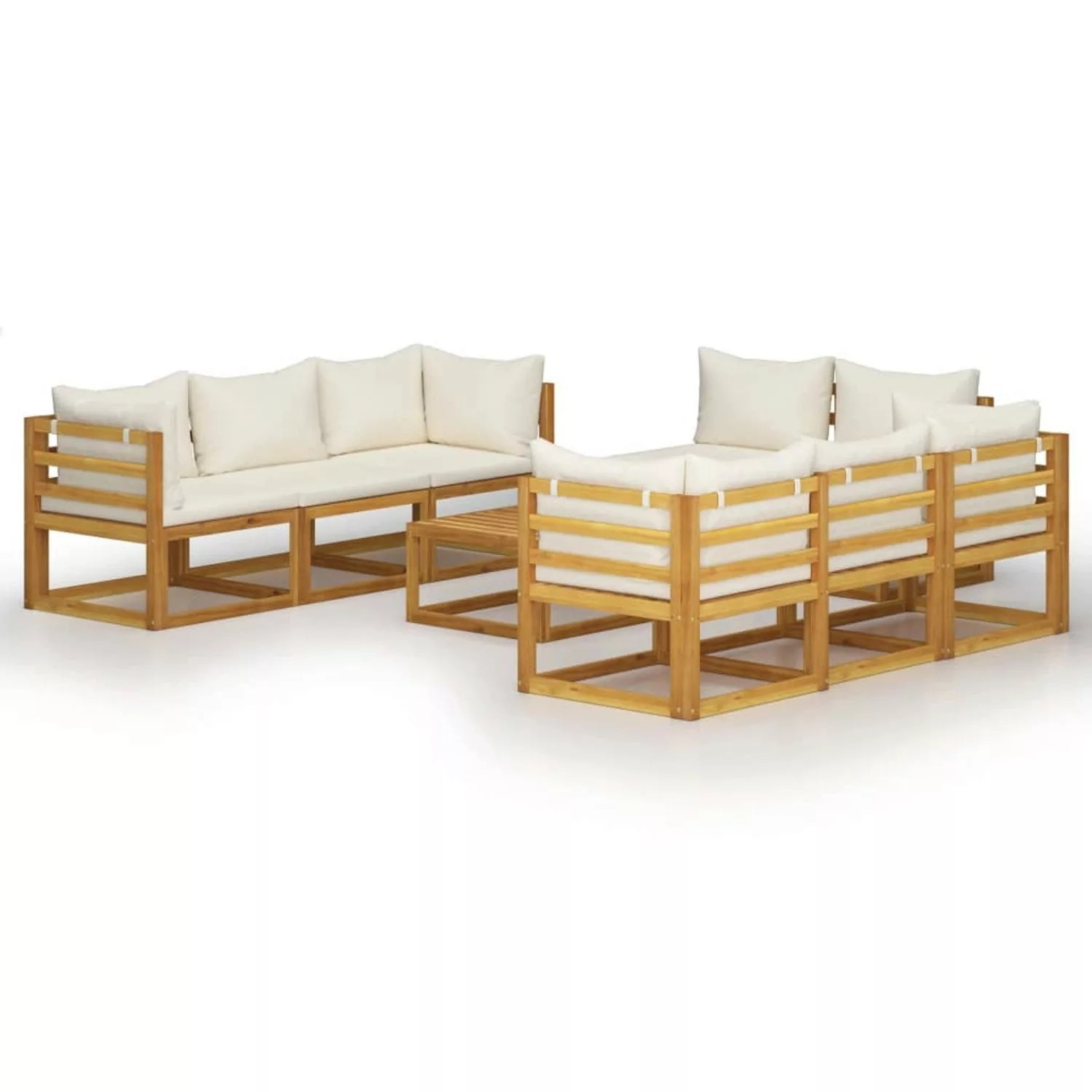 9-tlg. Garten-lounge-set Mit Auflagen Creme Massivholz Akazie günstig online kaufen