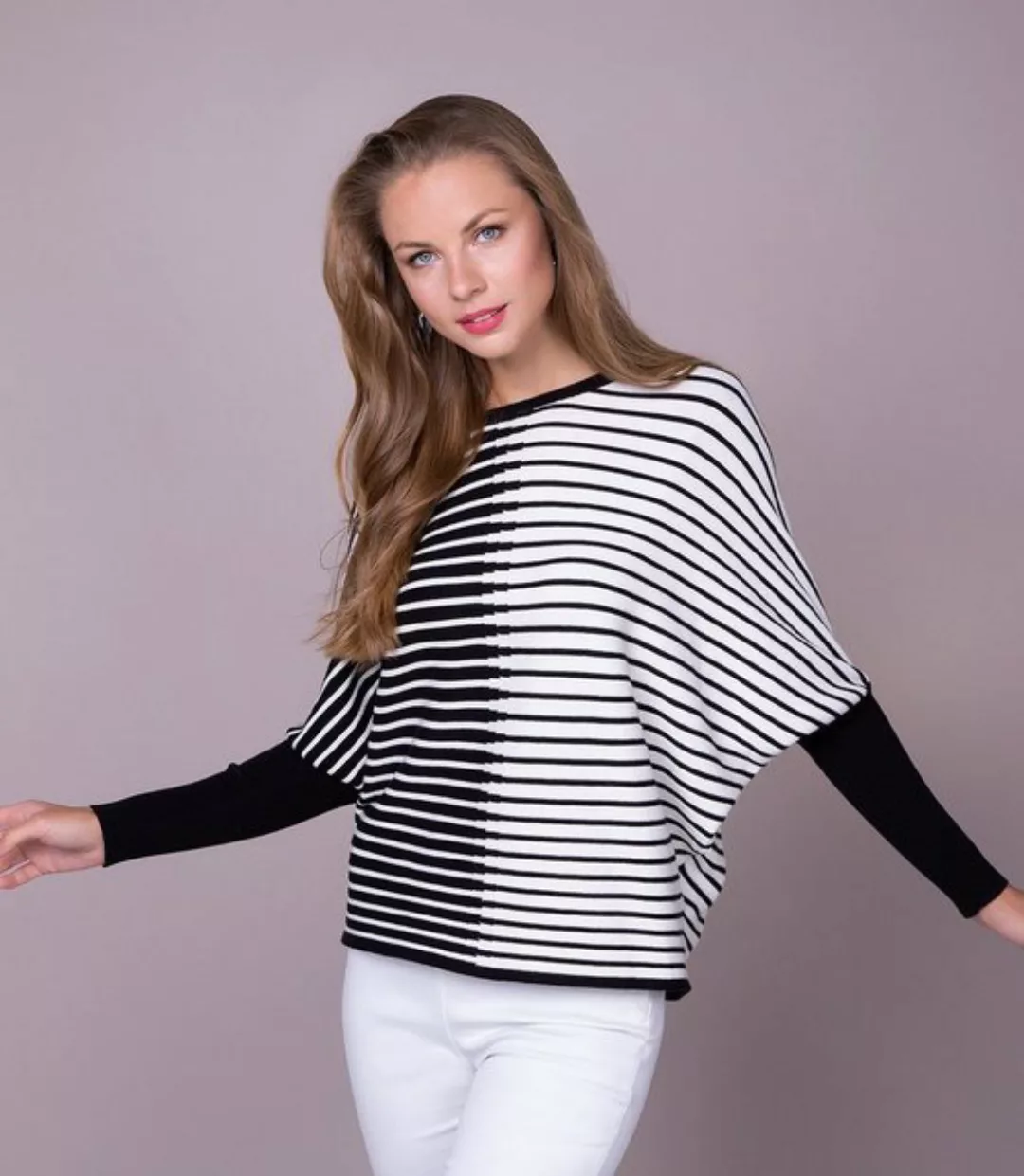 Passioni Strickpullover Jacquard Pullover mit Fledermausärmeln casual günstig online kaufen