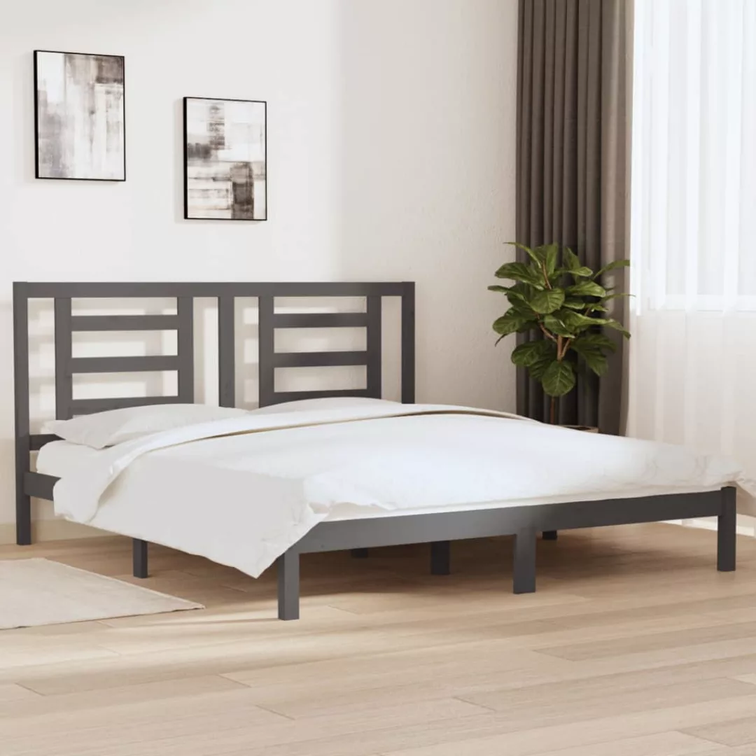 vidaXL Bettgestell Massivholzbett Grau 180x200 cm 6FT Super King Size Bett günstig online kaufen