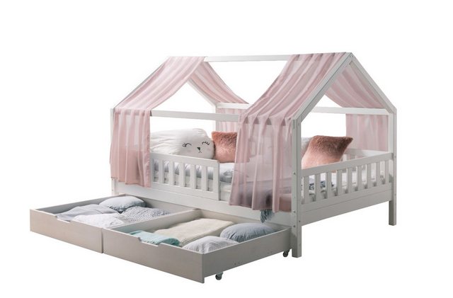 Ticaa Hausbett TiCAA Kinderbett Hausbett mit Tüll Kim 90x200 cm, Hausbett i günstig online kaufen