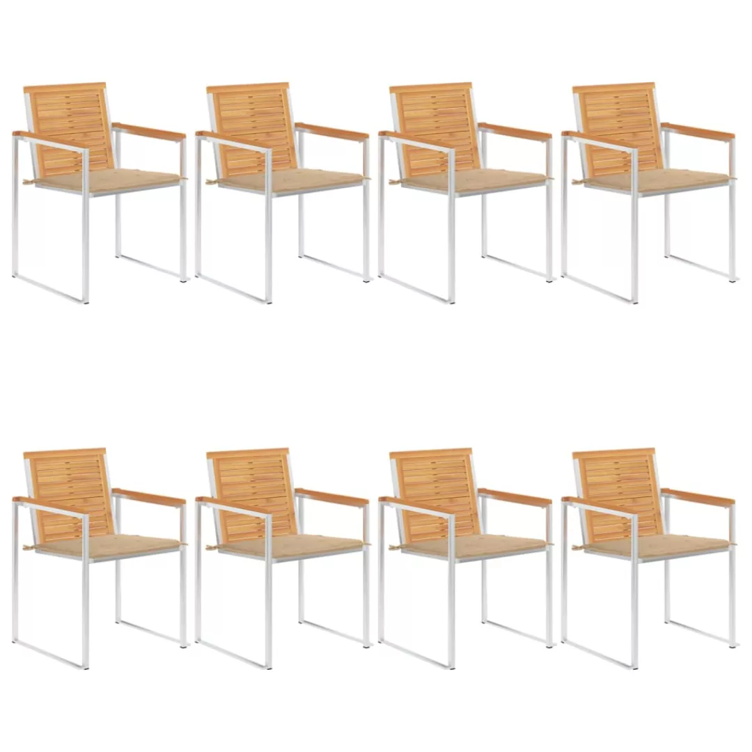 Gartenstühle 8 Stk. Mit Kissen Massivholz Teak günstig online kaufen