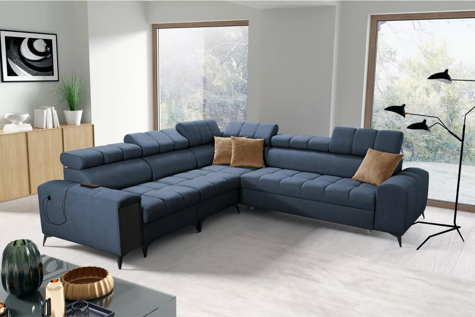 Kaiser Möbel Ottomane Designer-Ecksofa mit Schlaffunktion und Bar GRECO III günstig online kaufen