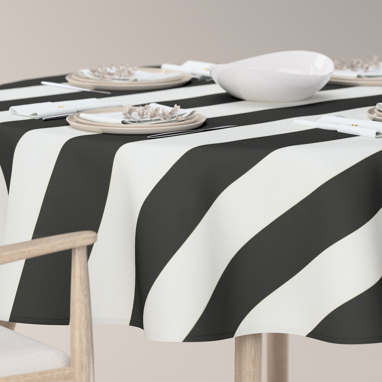 Runde Tischdecke, schwarz-weiß, Vintage 70's (137-53) günstig online kaufen
