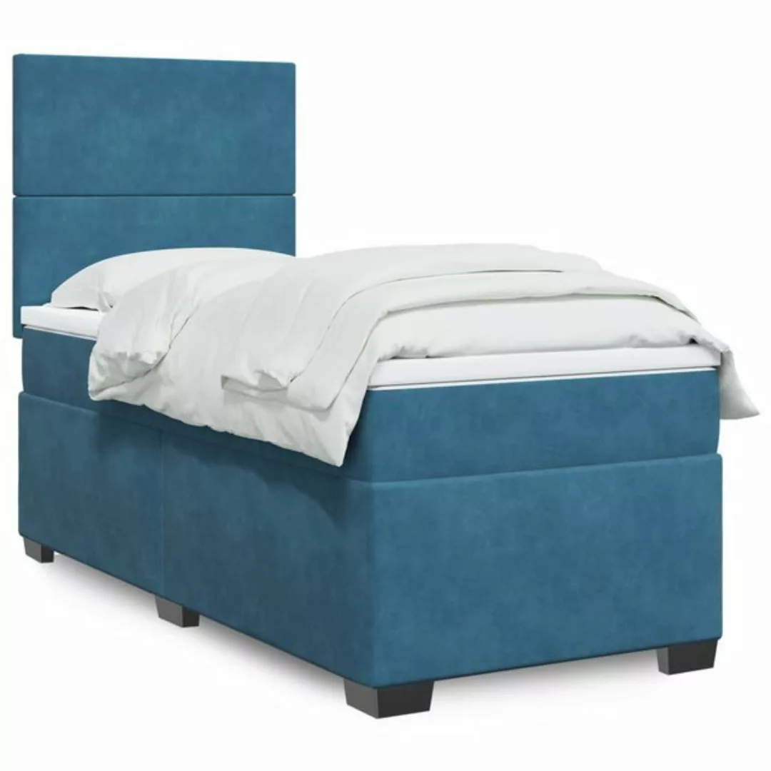 vidaXL Boxspringbett, Boxspringbett mit Matratze Blau 90x200 cm Samt günstig online kaufen