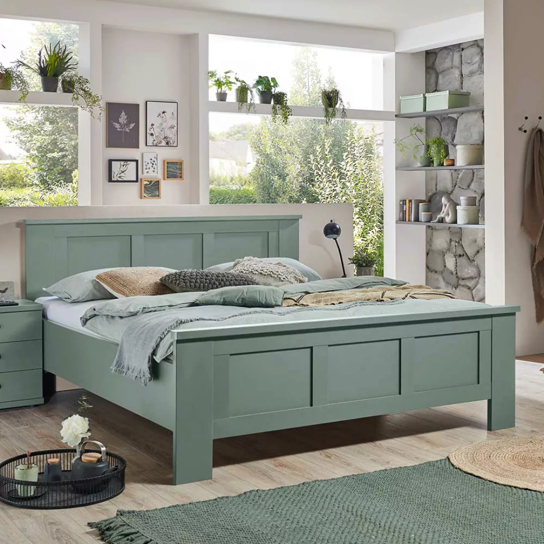 Doppelbett Überlänge in Graugrün modernen Landhausstil günstig online kaufen