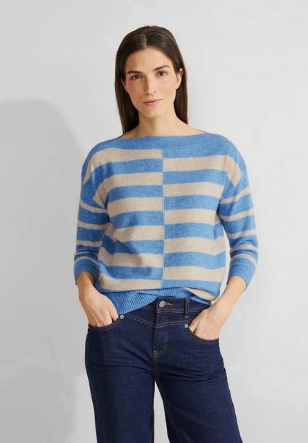 STREET ONE Streifenpullover Striped U-Boat mit 3/4 Arm und U-Boot-Ausschnit günstig online kaufen