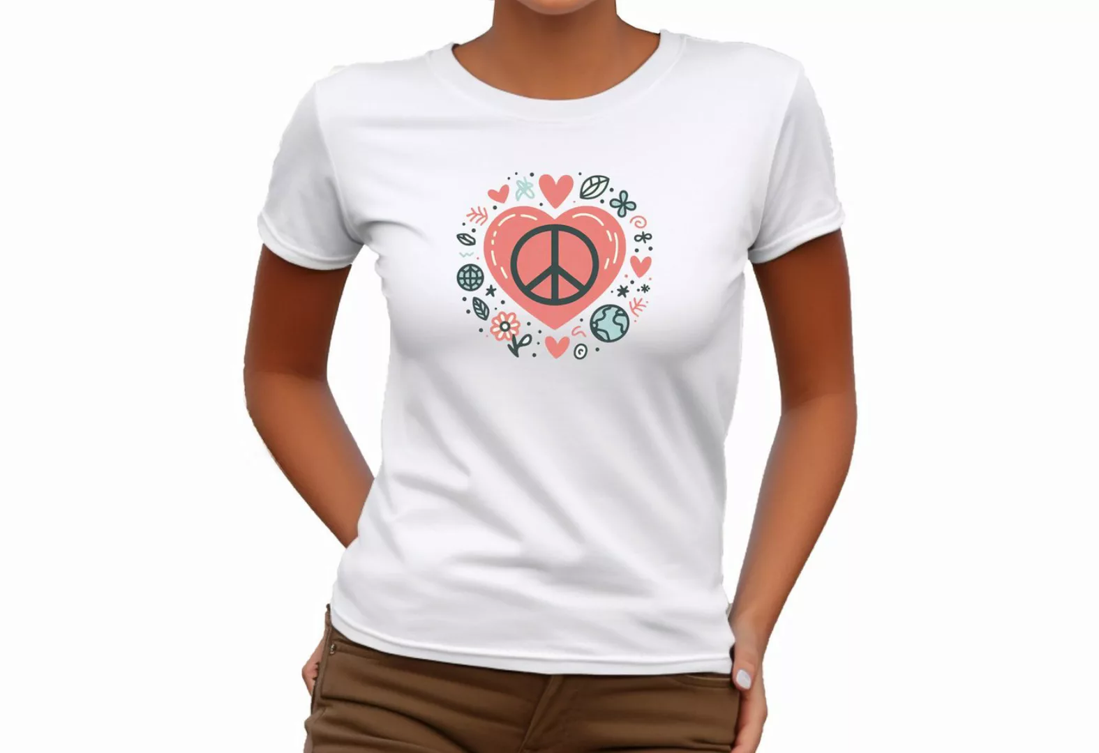 Banco T-Shirt Damen Herz Frieden Liebe Sommershirt Kurzarm Größen XS - 6XL, günstig online kaufen