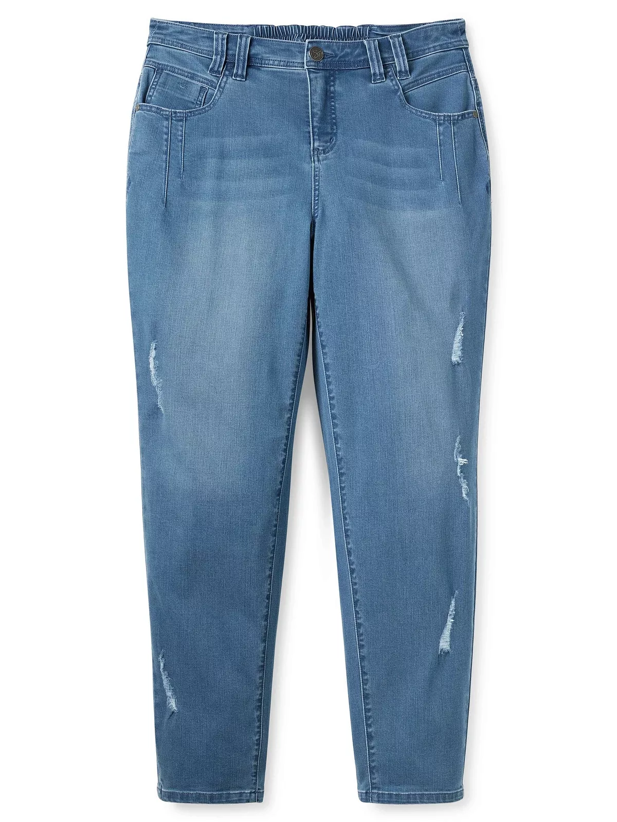 Sheego Girlfriend-Jeans "Große Größen", mit Destroyed-Effekt, Teilgummibund günstig online kaufen