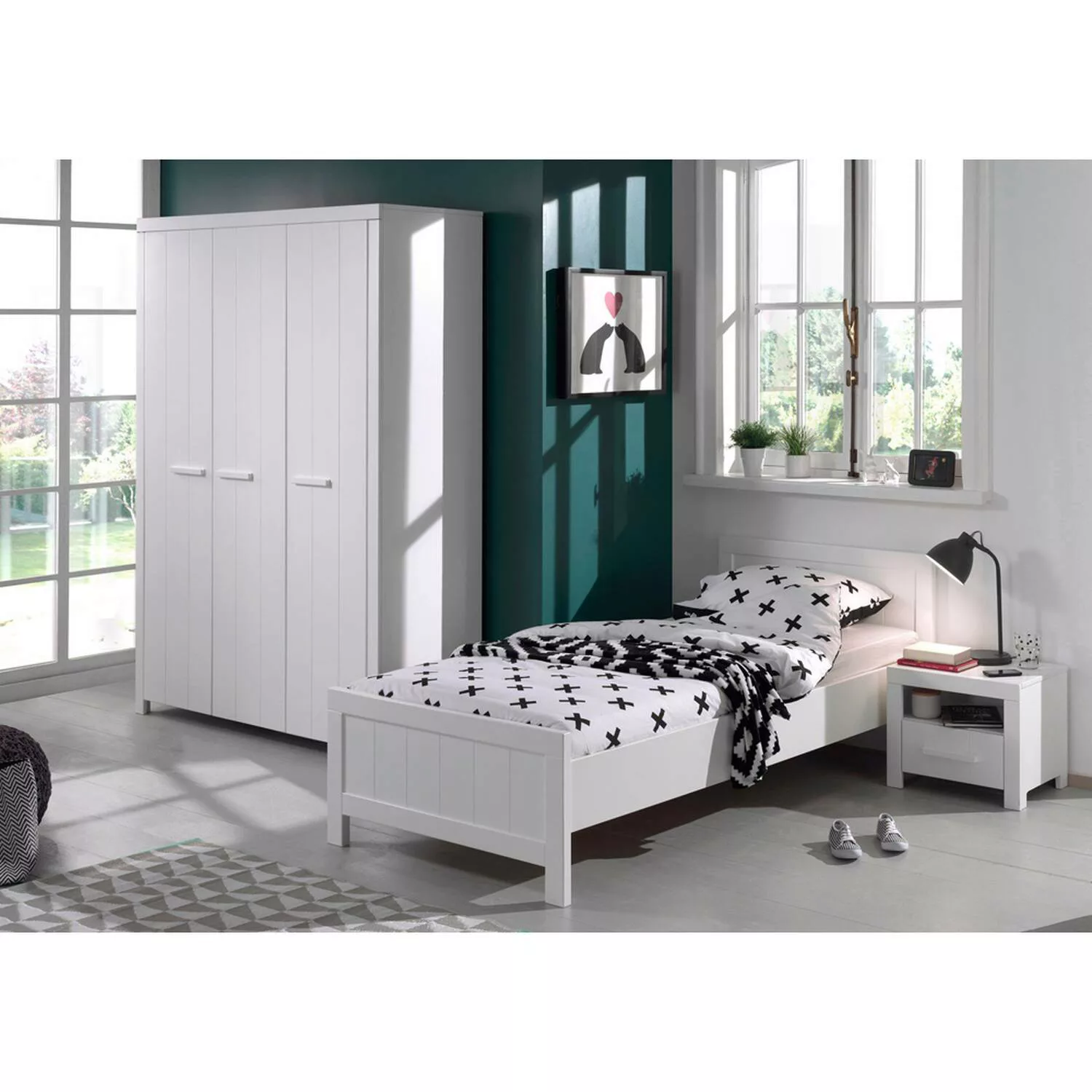 Bett Jugendzimmer inkl. Nachtkonsole und Kleiderschrank CANNES-12 in weiß l günstig online kaufen