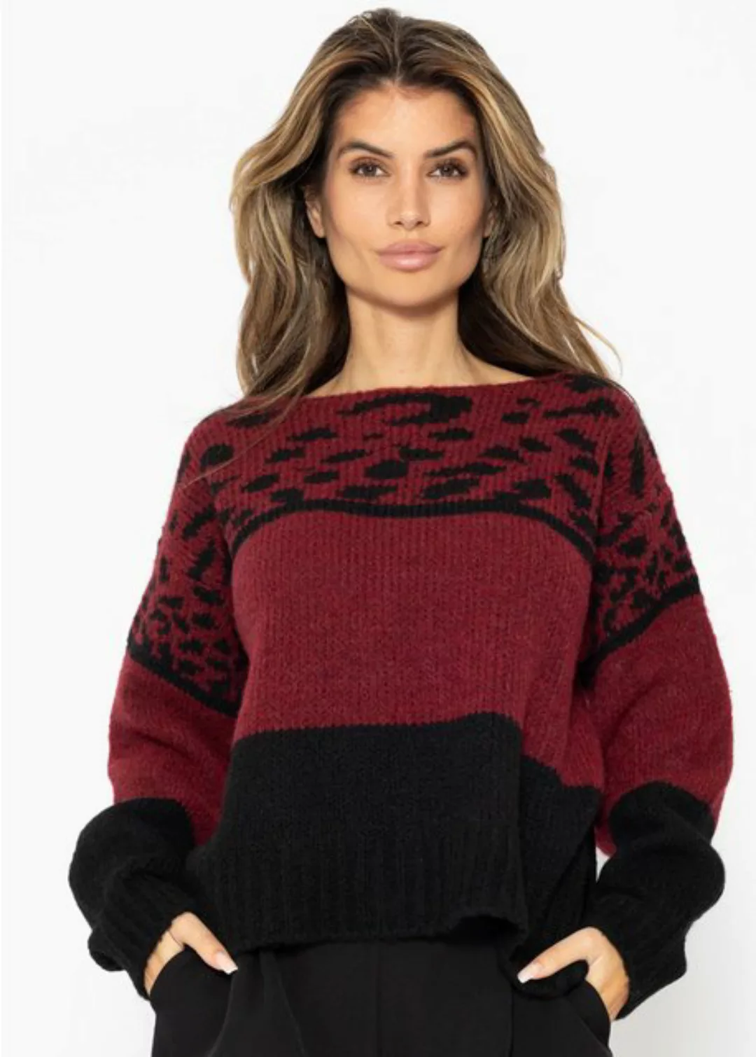 SASSYCLASSY Strickpullover Damen Oversized Strickpullover mit Leo-Print Läs günstig online kaufen