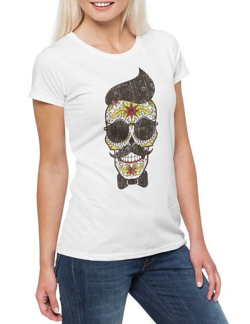 Urban Backwoods Print-Shirt Sugar Skull Hipster Damen T-Shirt Schädel Mexik günstig online kaufen