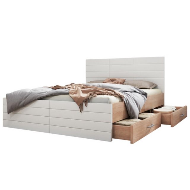 TavilaEcon Holzbett Doppelbett mit 2 Schubladen, Weiß (Ohne Matratze), 140× günstig online kaufen