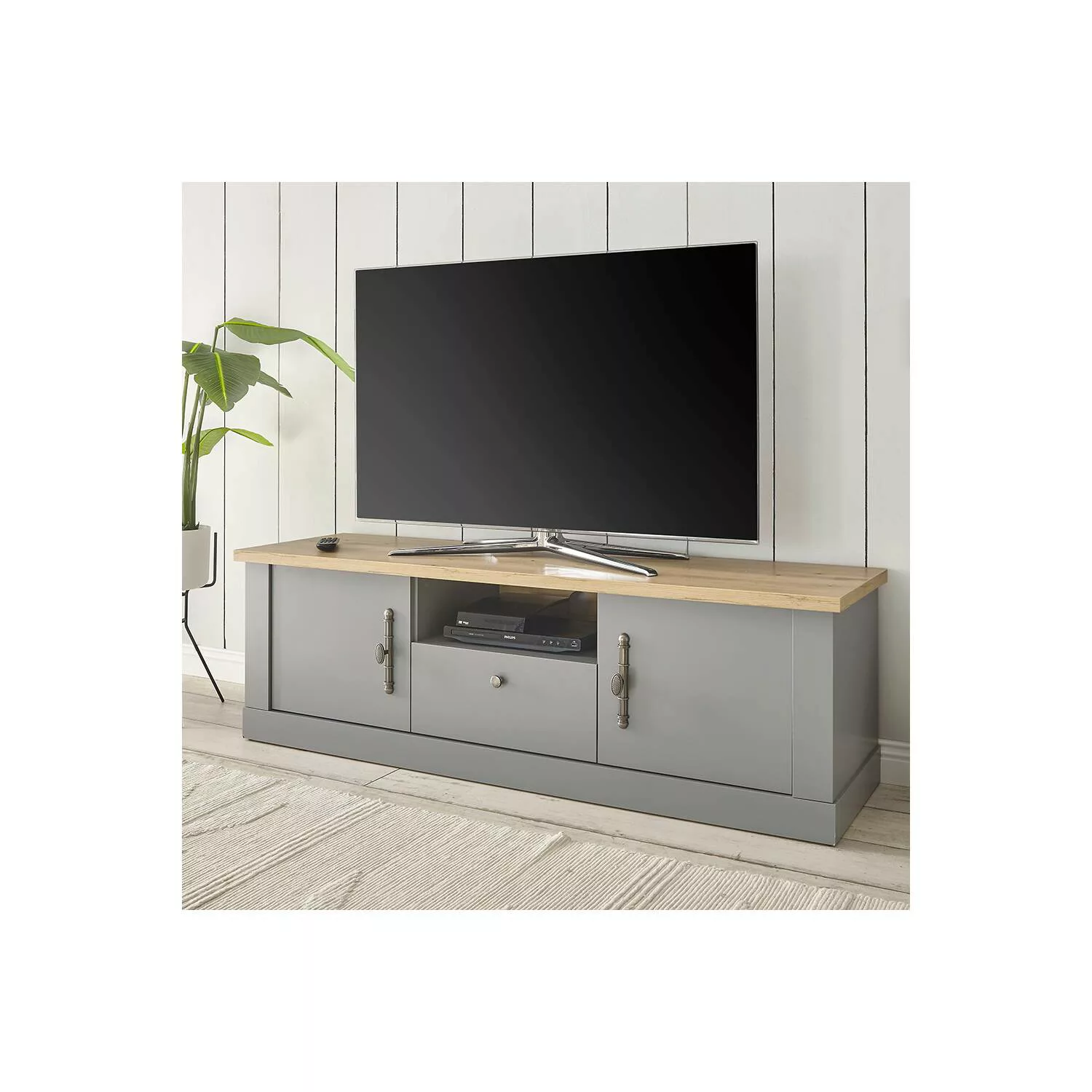 Wohnzimmer Landhaus TV Lowboard in grau mit Artisan Eiche Nb. CHATHAM-61, B günstig online kaufen