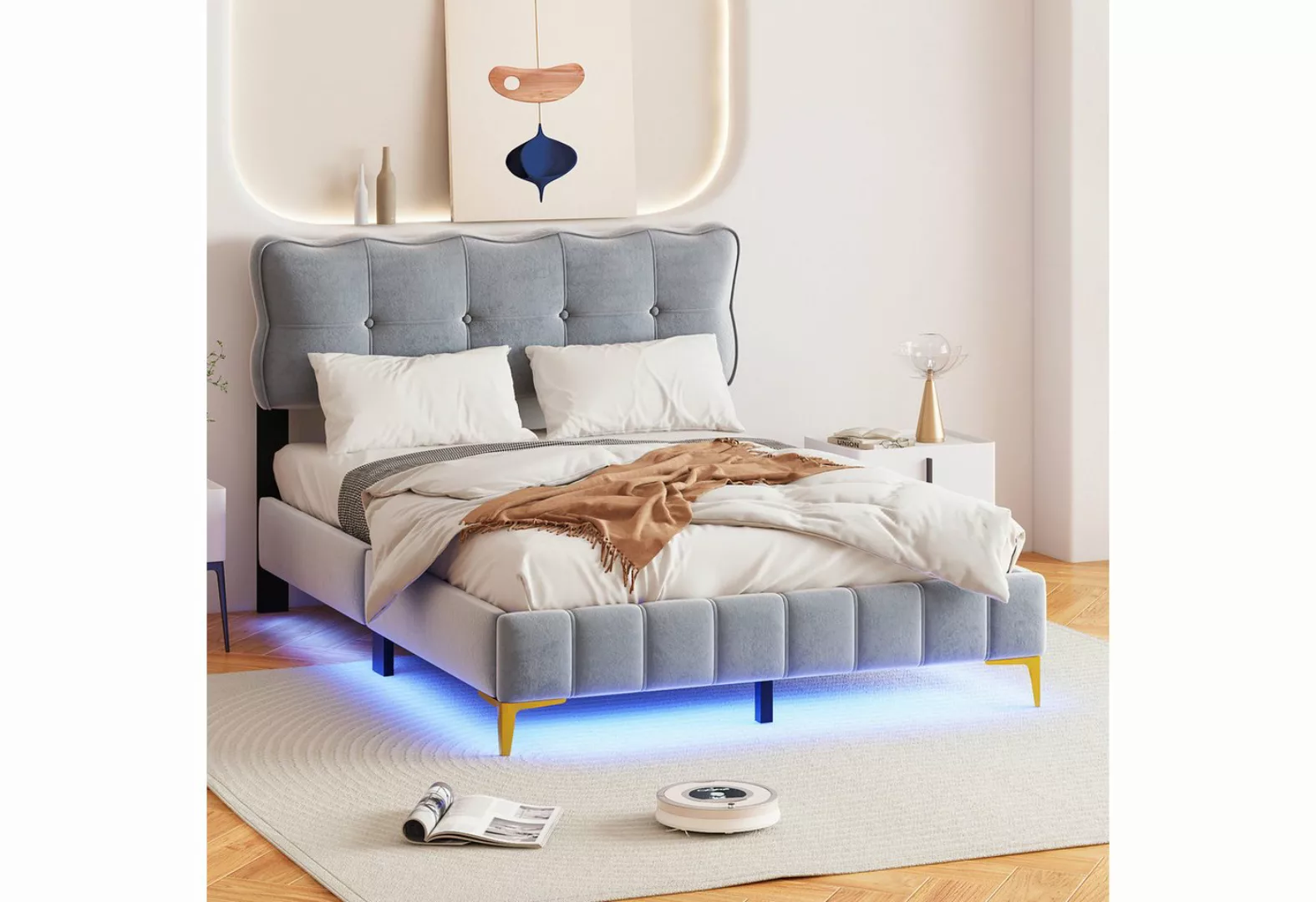 RIYO Polsterbett Doppelbett 140cm*200cm Jugendbett Doppelbett mit LED-Leuch günstig online kaufen