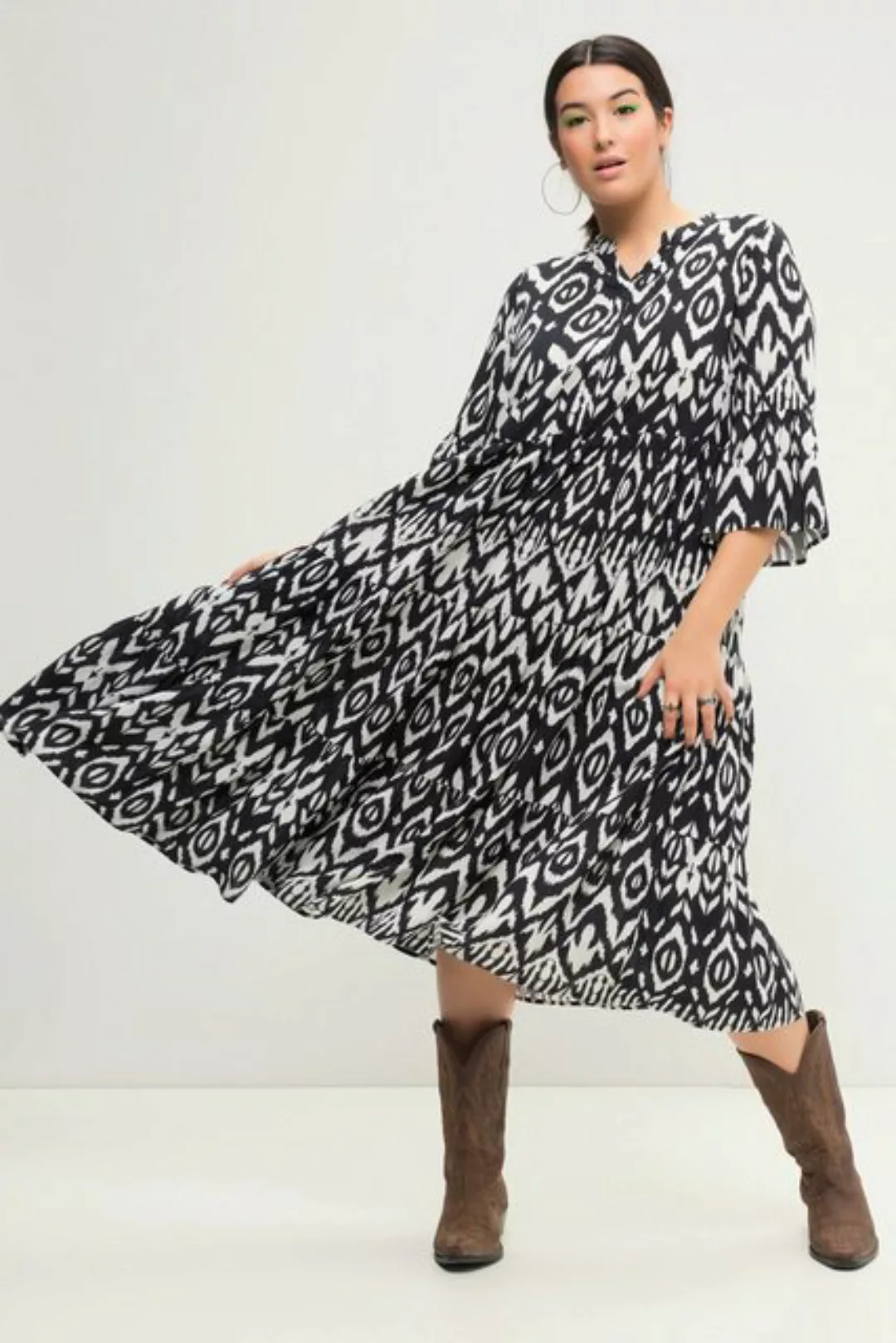 Studio Untold Sommerkleid Maxikleid A-Line Black&White Print 3/4-Ärmel günstig online kaufen