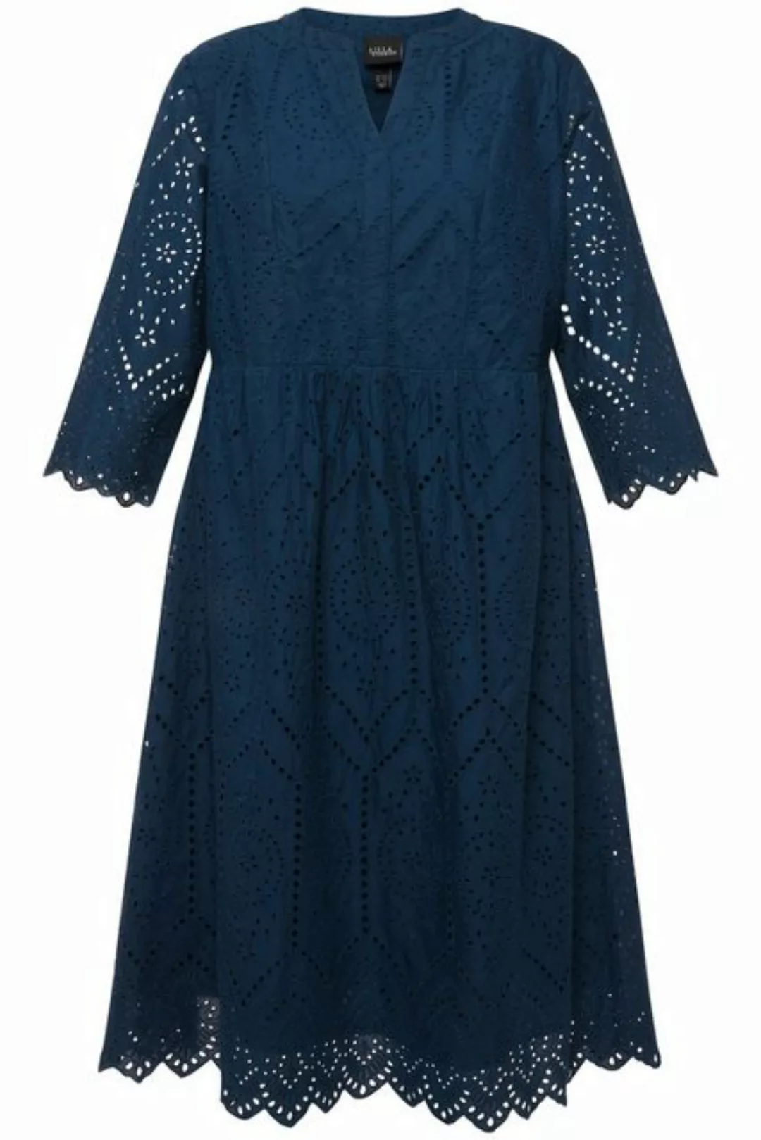 Ulla Popken Sommerkleid Midikleid Lochspitze Tunika-Ausschnitt 3/4-Arm günstig online kaufen