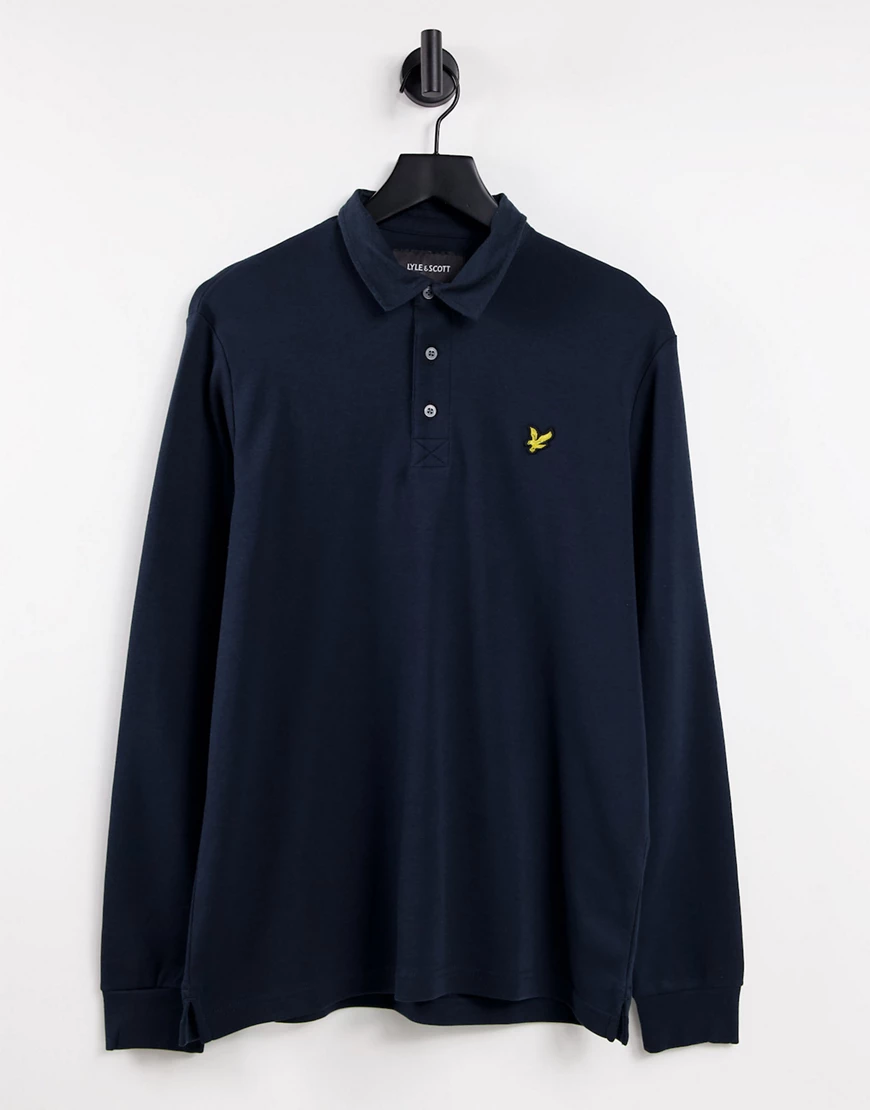 Lyle & Scott – Gebürstetes, langärmliges Poloshirt in Marineblau-Weiß günstig online kaufen