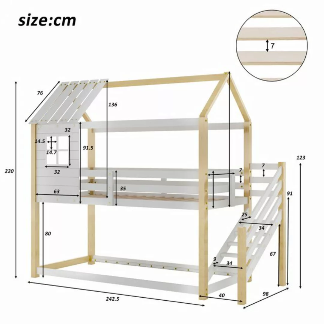 EXTSUD Etagenbett Etagenbett, Bett mit Ecktreppe, Hausbett, Kinderbett (200 günstig online kaufen