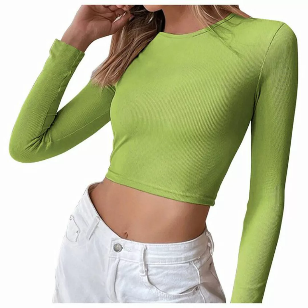 BlauWave Langarm-Poloshirt Damen Crop Tops mit schmaler Unterseite langärml günstig online kaufen