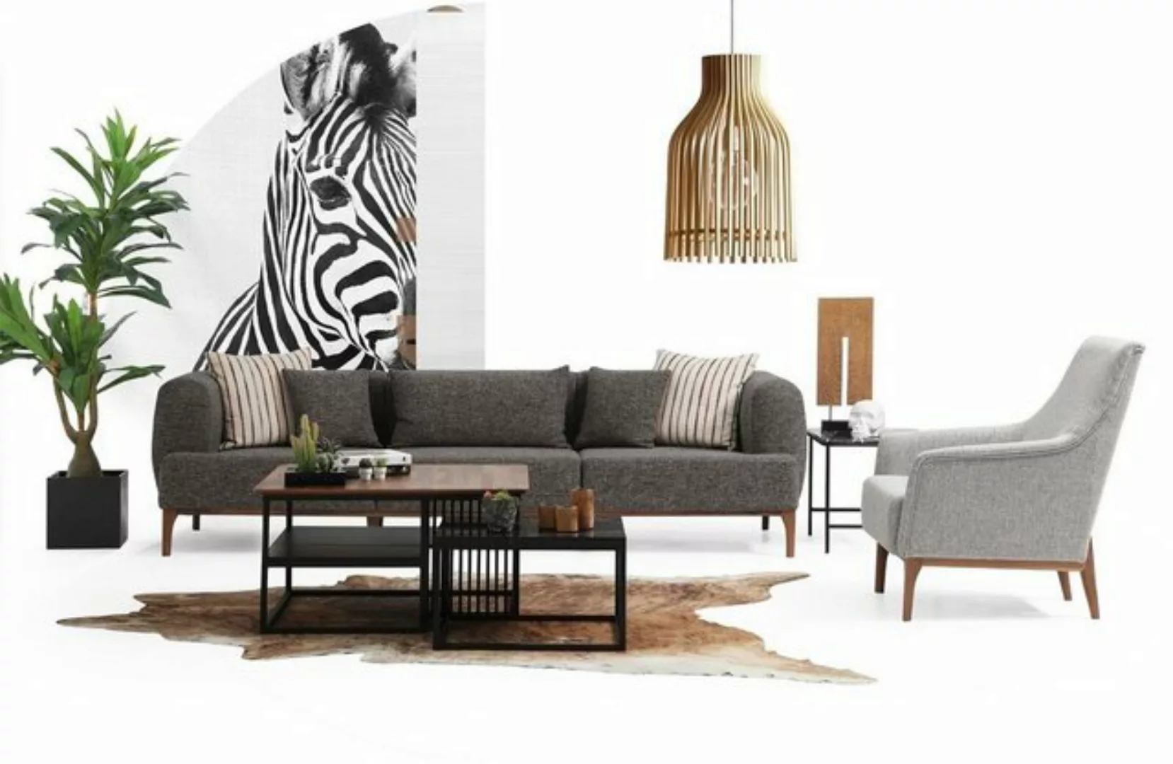 JVmoebel 3-Sitzer Dreisitzer Sofa 3 Sitzer Sofas Grau Stoff Wohnzimmer Luxu günstig online kaufen