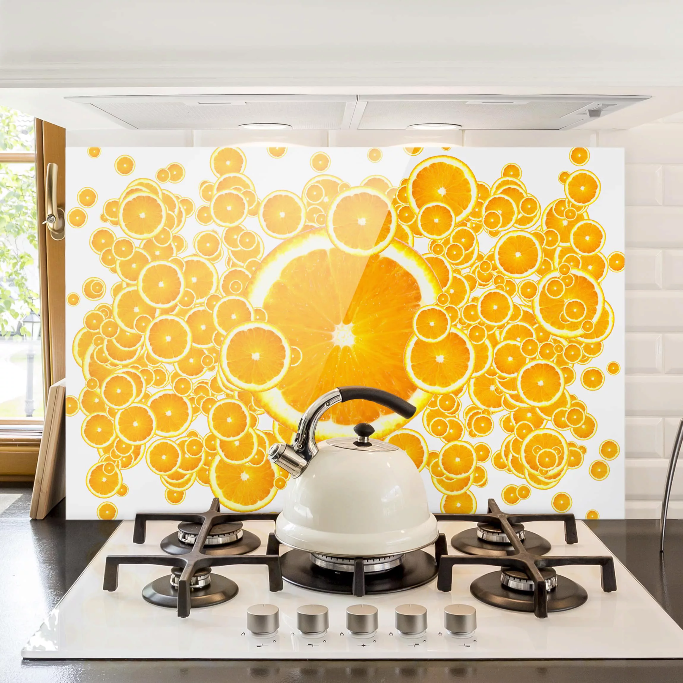 Glas Spritzschutz Gemüse & Obst - Querformat 3:2 Retro Orange Pattern günstig online kaufen