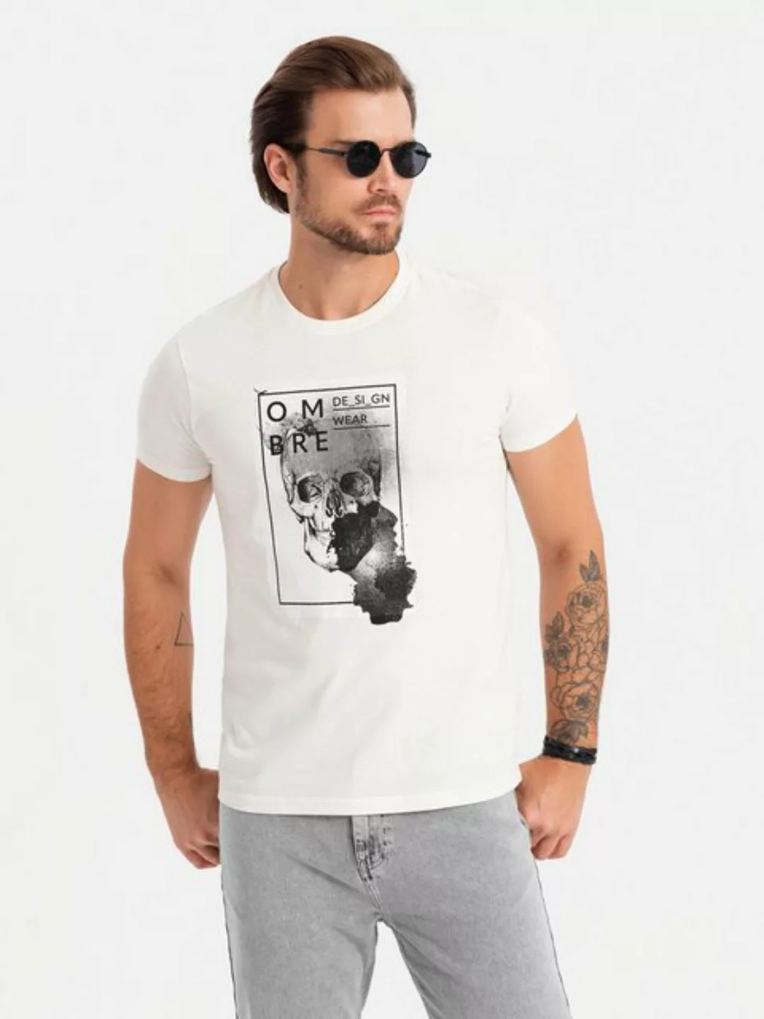 OMBRE Print-Shirt T-Shirt mit Totenkopf günstig online kaufen