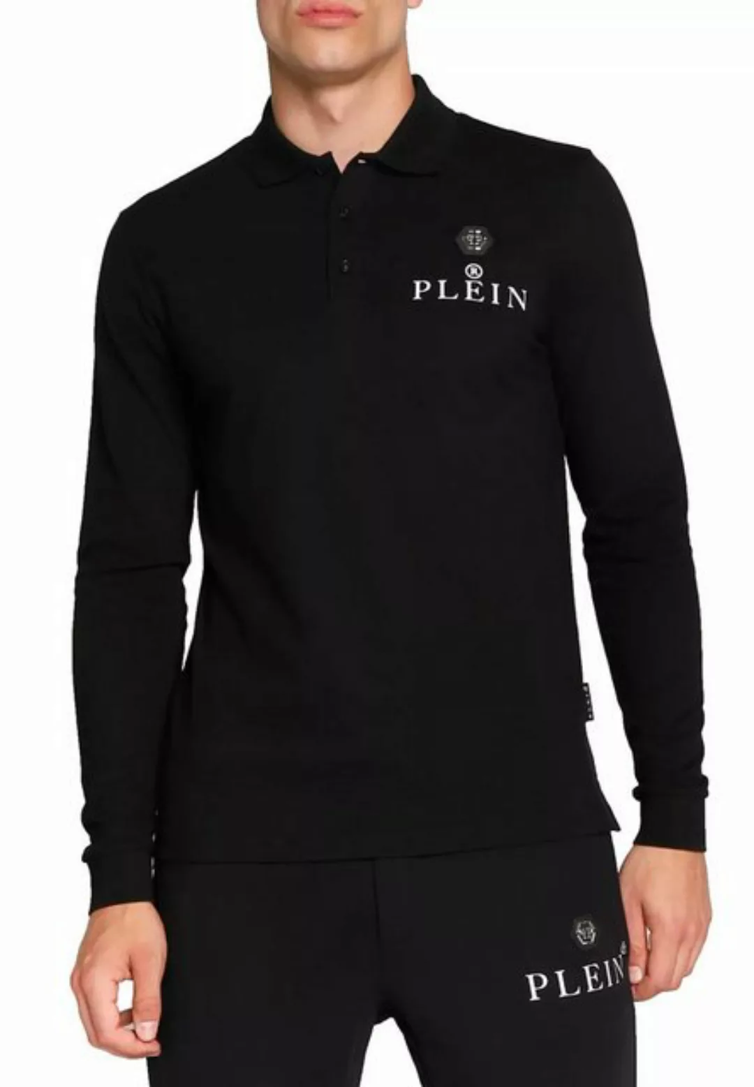 PHILIPP PLEIN Langarm-Poloshirt ikonische PP-Hexagon-Patch günstig online kaufen