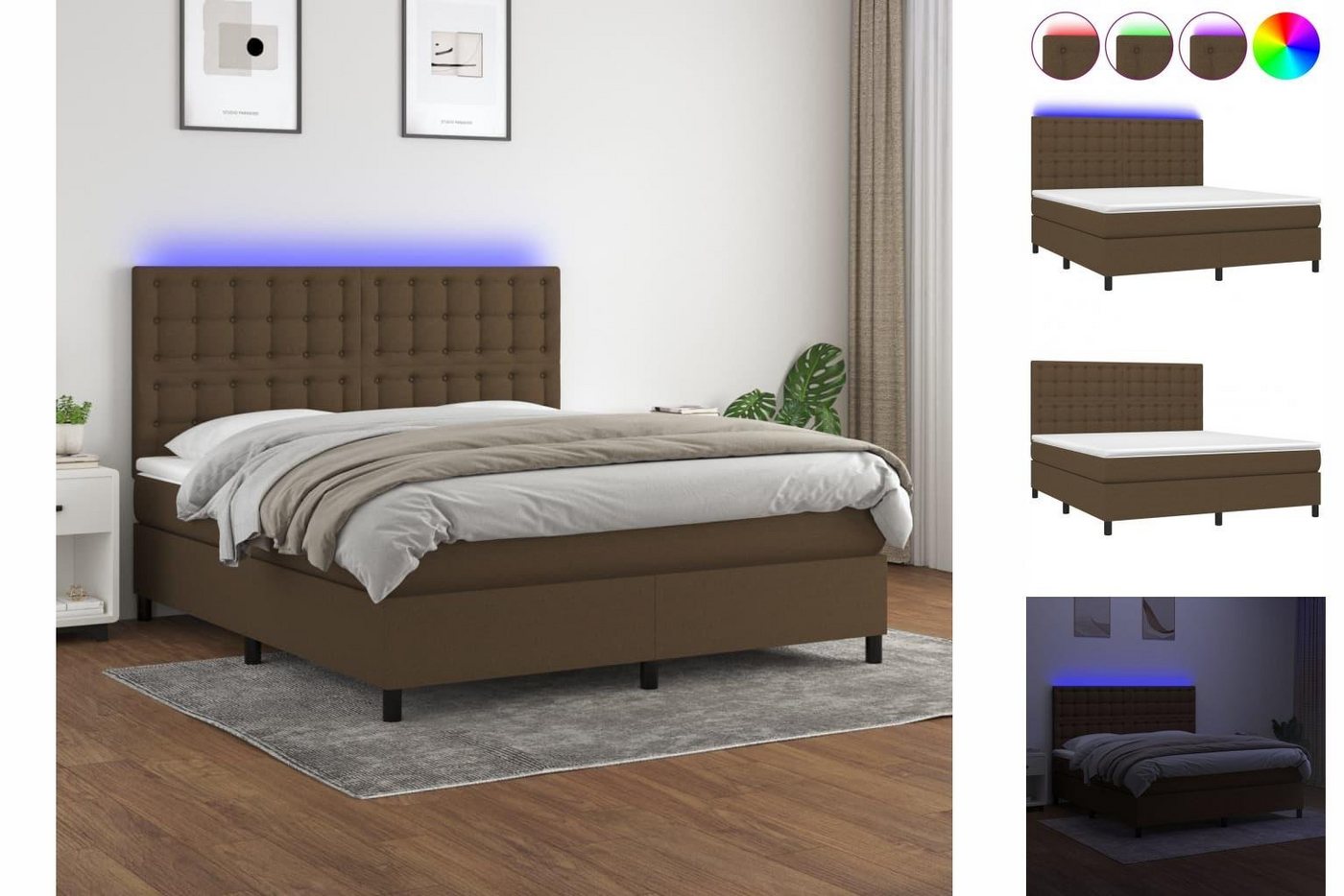 vidaXL Bettgestell Boxspringbett mit Matratze LED Dunkelbraun 180x200 cm St günstig online kaufen