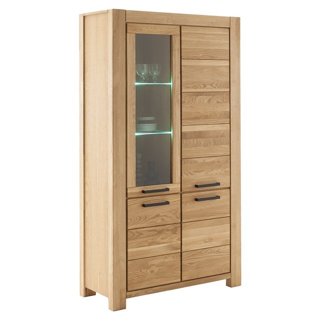 Lomadox Vitrine SELISTE-06 Massivholzmöbel, Eiche massiv geölt, 109cm breit günstig online kaufen