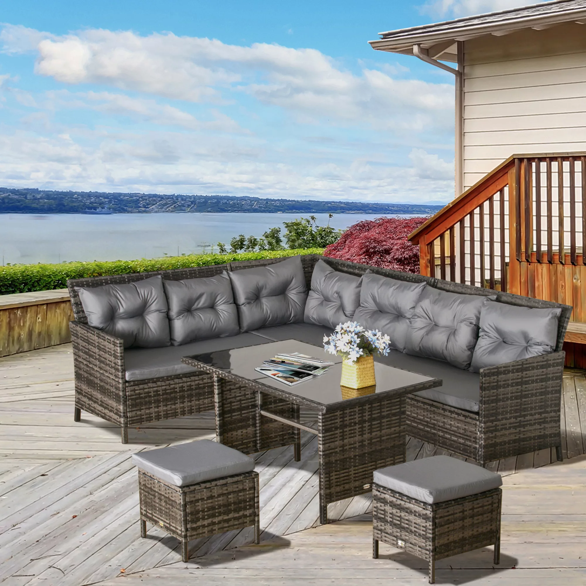 Sitzgarnitur  Polyrattan Gartenmöbel Set Lounge in Grau, inkl. Sofagarnitur günstig online kaufen